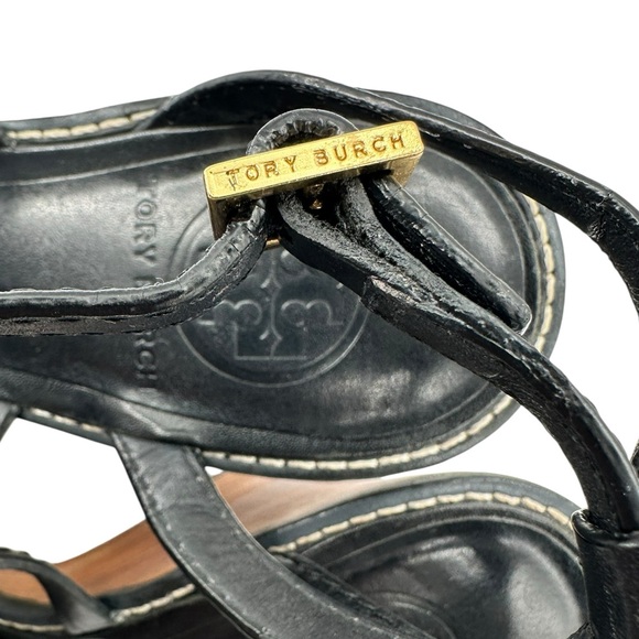 RARE Tory Burch Miller 4” Tonal Logo High Wedge Wood Heel - Picture 10 of 10